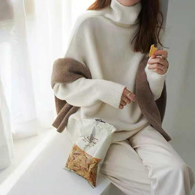 High Neck Womens Sweater Premium Quality Simple Design Solid Color Early Autumn Knitwear Wholesale Available