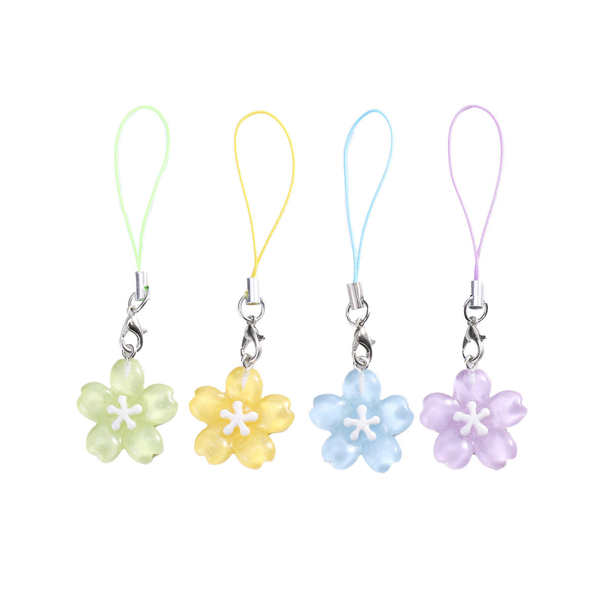 Colorful Cherry Blossom Keychain Lobster Clasp Lanyard DIY Jewelry Accessories Keychain Bag Phone Chain Pendant