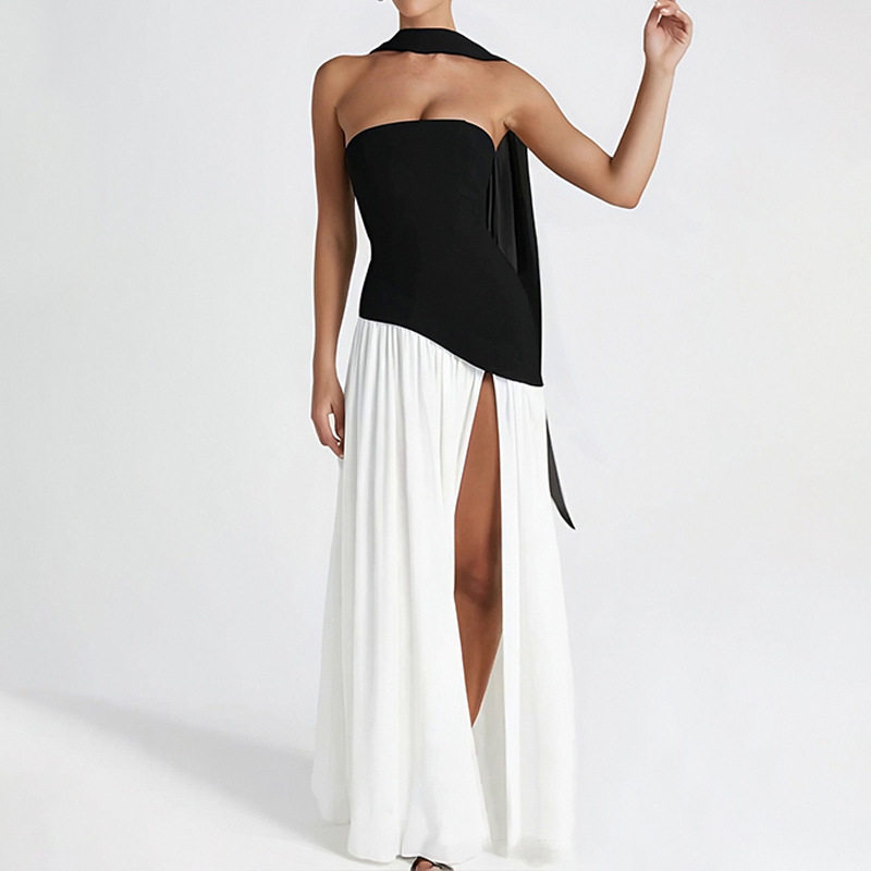 Womens Summer Dress Elegant Solid Color Pleated Design Side Slit Perfect for Casual or Formal Occasions Wholesale