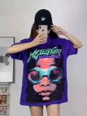 American Hellstar Hip Hop High Street Fashion Brand Summer Washed Letter Printing Casual Loose Men's and Women's Short Sleeve T-Shirt