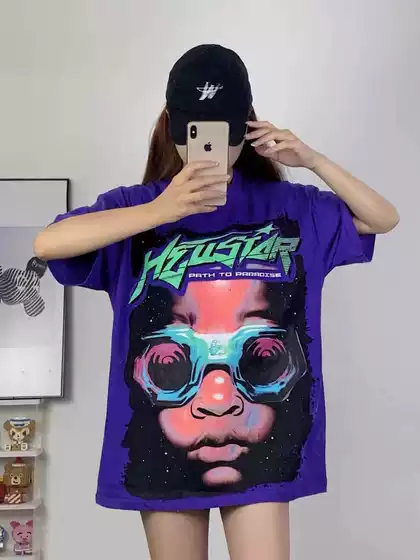 American Hellstar Hip Hop High Street Fashion Brand Summer Washed Letter Printing Casual Loose Men's and Women's Short Sleeve T-Shirt