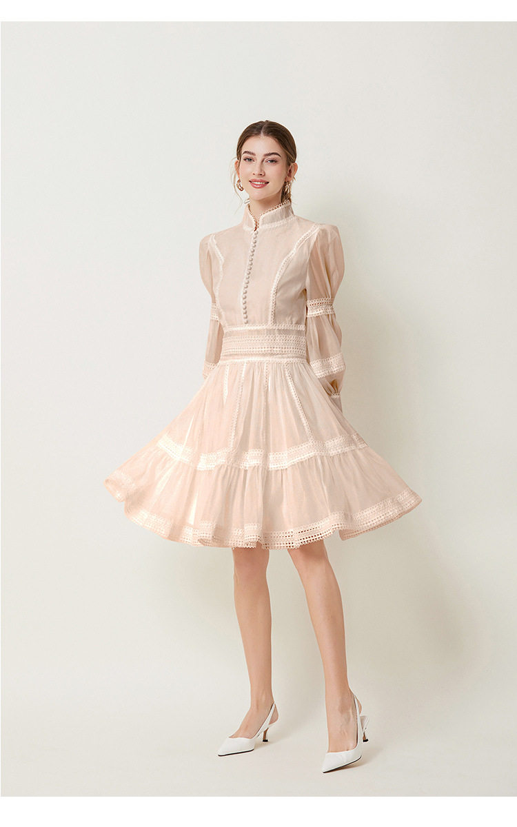 Elegant Puff Sleeve Lace Mesh Dress High End French Style Lantern Sleeves A Line Silhouette Perfect for Formal