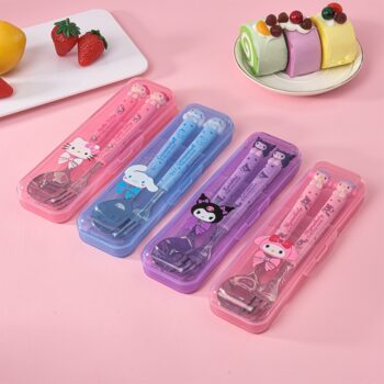 Manufacturer's Ready-Made Children's Portable Colorful Stainless Steel Spoon and Fork Tableware Set Wholesale Cute Cartoon Tableware Two-Piece Set