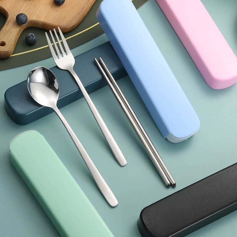 Portable stainless steel tableware three-piece fork spoon chopsticks student set company order tableware