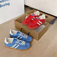Red German Training Shoes for Women 2026 New Model Genuine Leather Flat-Soled Forrest Gump Shoes with Color-Blocking Round Toe Lace-Up Casual Sports Sneakers for Women