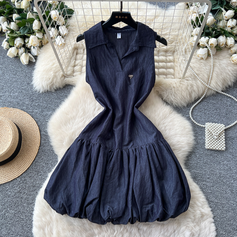 Womens Sleeveless Polo Dress Floral Print Bow Tie Waist Defined A Line Silhouette Summer Casual Wear Wholesale