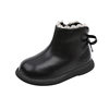 2024 girls' leather boots 2024 autumn and winter new fleece-lined warm cotton boots children's baby short boots children's single boots