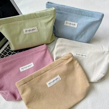 New Simple Corduroy Large Capacity Cosmetic Bag Travel Skin Care Wash Bag Hand Bag Student Storage Bag