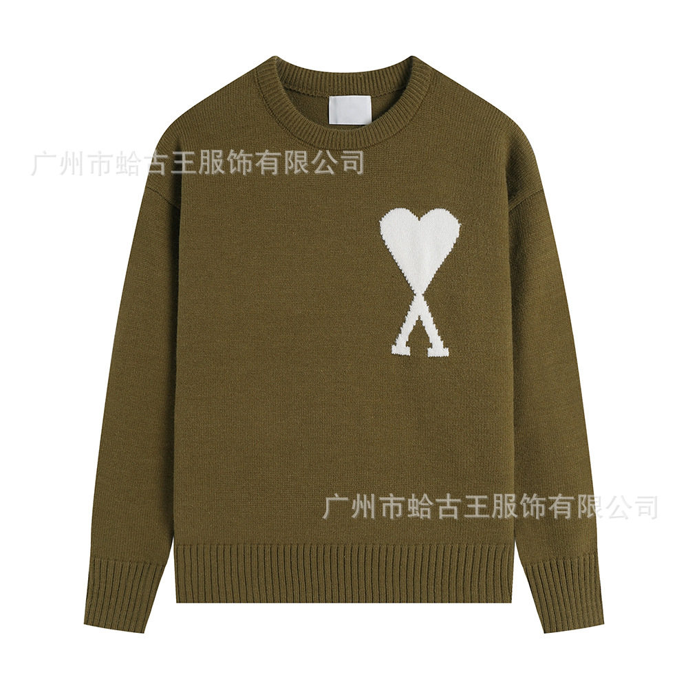 秋冬新款高领爱心毛衣男女条纹青年桃心跨境外贸休闲套头针织衫