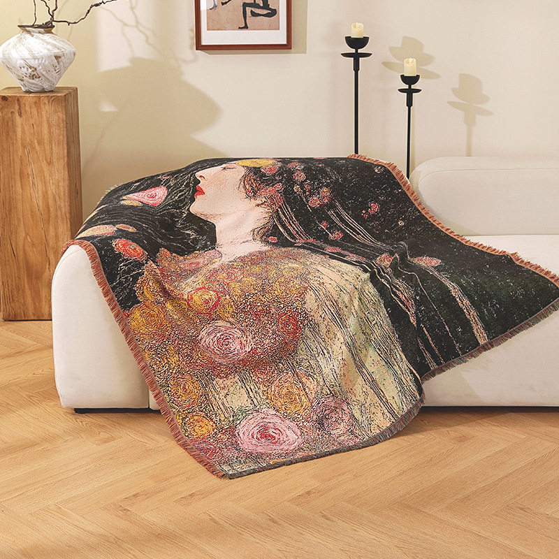 High-Quality Jacquard Thread Blanket, Thickeneded, Encrypted, Soft and Comfortable, Oil Painting Tapestry, Sofa Blanket, Textured Fur Blanket, Customized