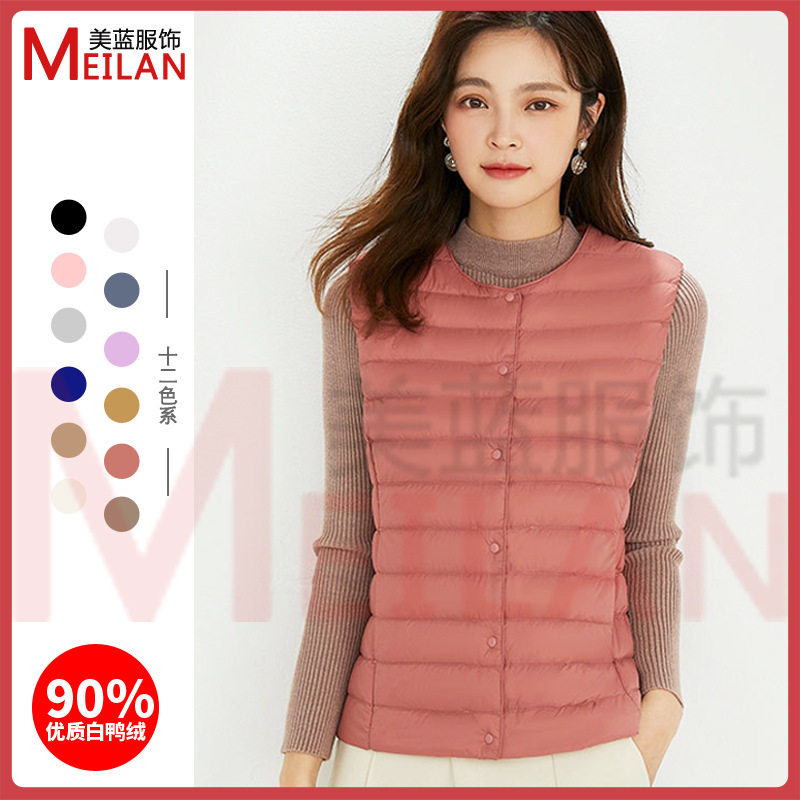 90 velvet women's liner waistcoat light down jacket women's Pinghu wholesale round neck plus size thin light winter coat