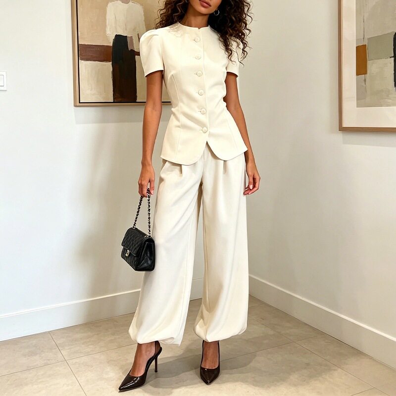 Womens Summer Casual Two Piece Set Solid Color Top and Long Pants Comfortable Everyday Wear Wholesale Available