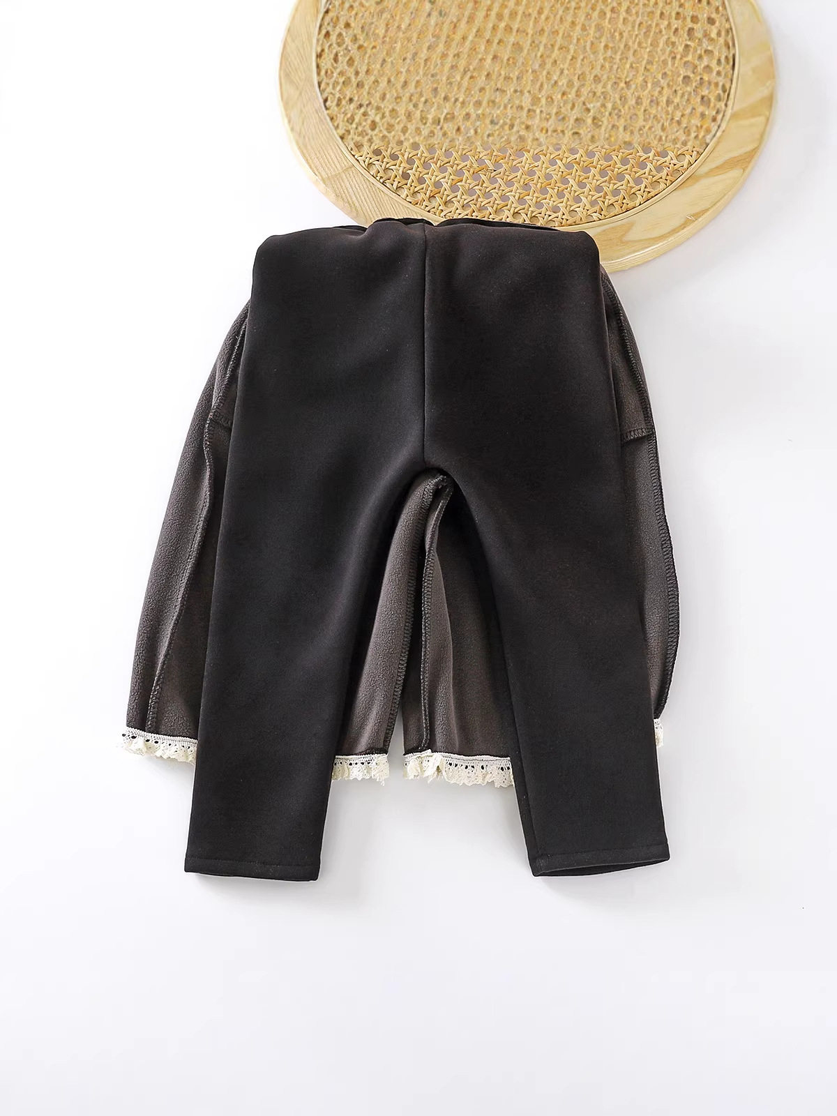 Girls' Stylish Forest Style Fleece-Lined Thickened Floral Polka Dot Fake Two-Piece Pants, New Winter Double-Layer Thickened Trousers