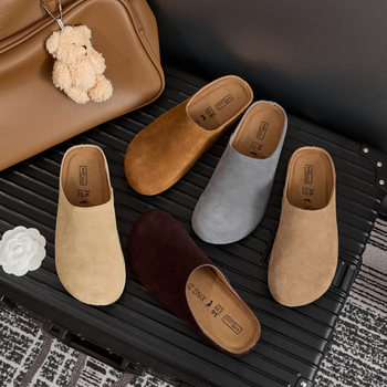 Cowhide Version ~ Birkenstock Shoes Genuine Leather Row Style Soft Surface Lazy Shoes One-Leg Thick-Soled Toe-Toe Birkenstock Women's Shoes Half Slippers