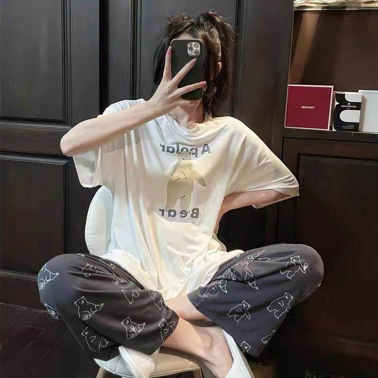 睡衣女短袖长裤夏季卡通可爱2025新款卡通春夏天家居服套装可外穿