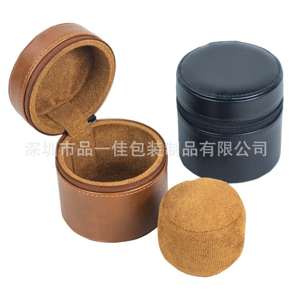 Factory in stock PU leather cylindrical single zipper watch box portable compact anti-drop mechanical watch box