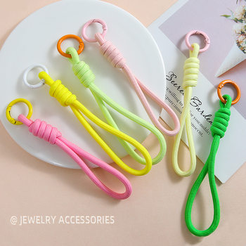 Candy Color Braided Knotted Mobile Phone Rope Spring Buckle Creative Handmade DIY Key Chain Backpack Jewelry Accessories Wholesale