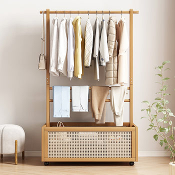Bedroom Solid Wood Bedside Clothes Drying Rack Multi-Functional Clothes Hanger Floor-Standing Household Simple Clothes Storage Rack