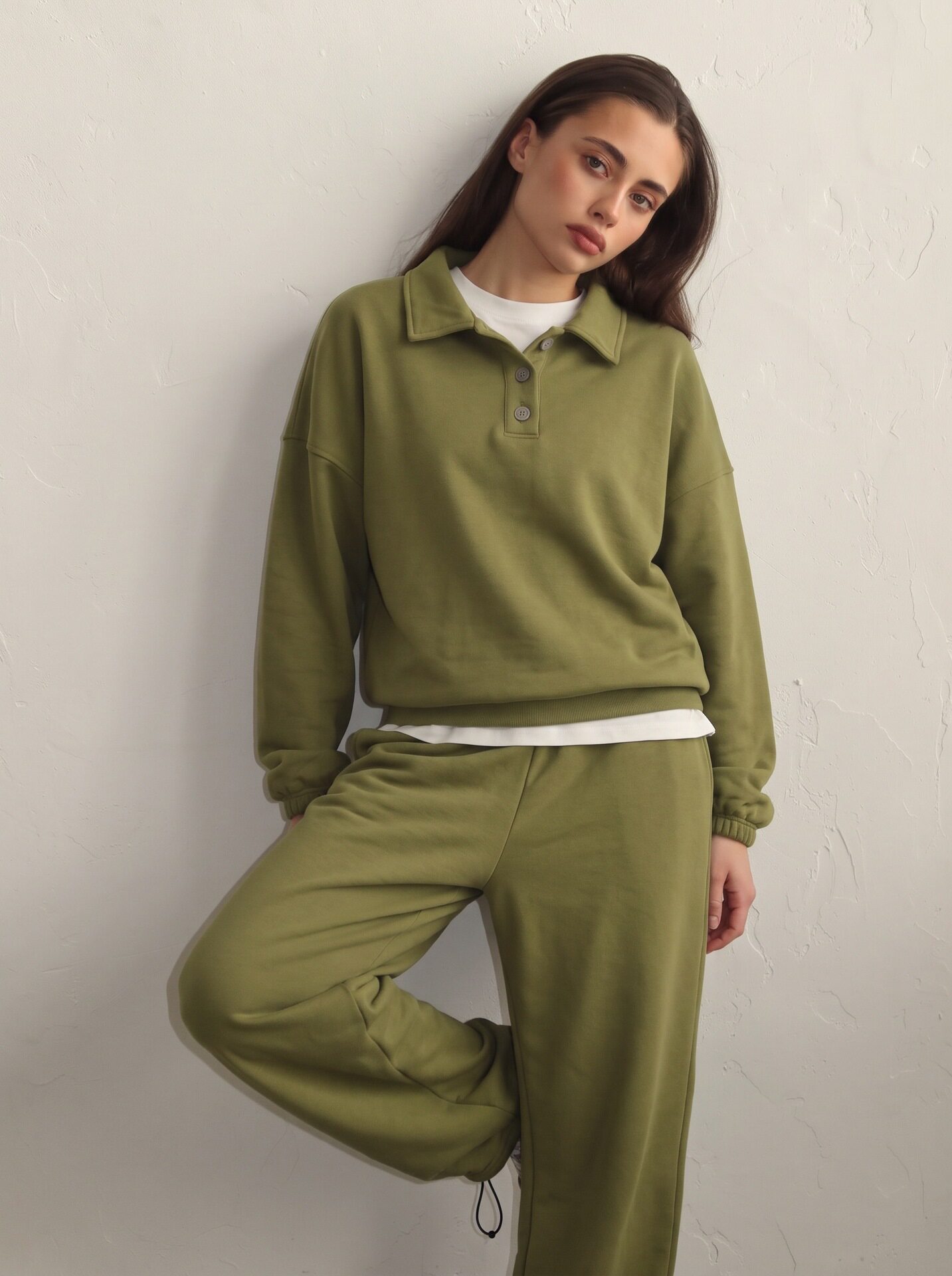 Womens Casual Two Piece Set Long Sleeve Polo Shirt Wide Leg Pants Stylish Sportswear for Everyday Wear Wholesale