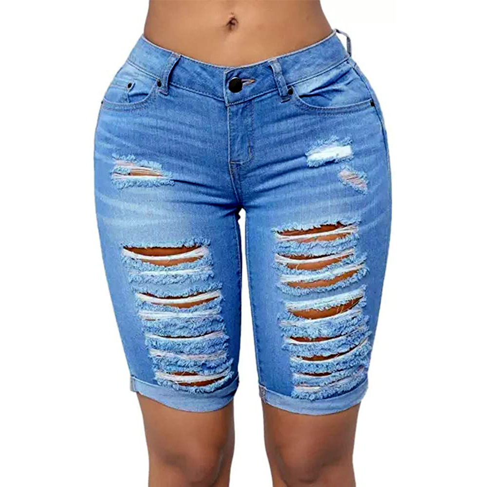 women's jeans trousers ladies short pants女破洞弹力牛仔短裤,淘宝优惠券,粉丝福利购,淘宝优惠卷