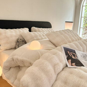 Winter Fleece-Lined Ab Version Rabbit Fur Plush Duvet Cover Three or Four-Piece Set Coral Fleece Milk Fleece Duvet Cover Student Dormitory Bedding