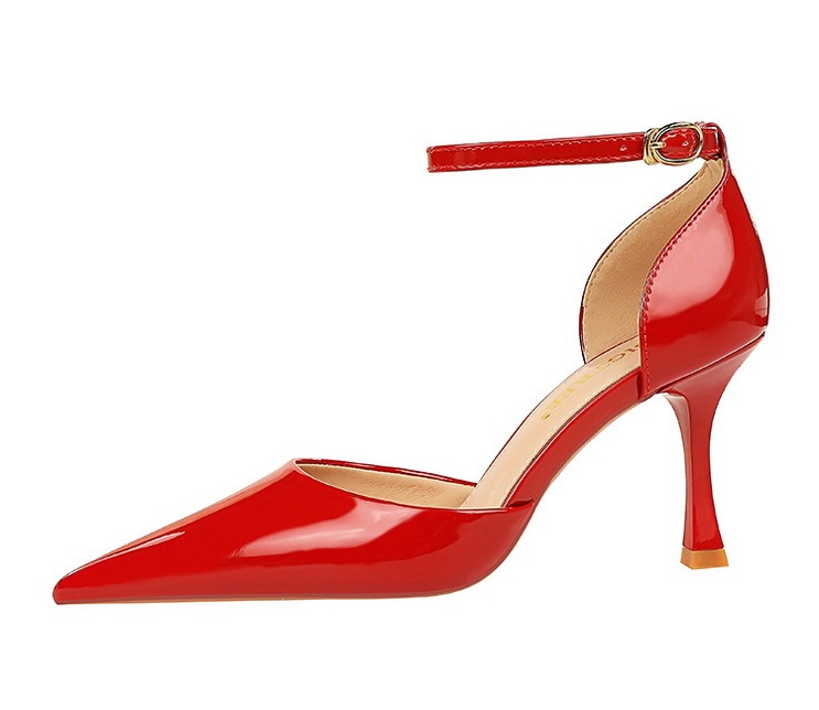 Sandal cao gót nữ mũi nhọn quai ngang gót ly, đế cao su, phong cách thanh lịch — Màu đen, Màu đỏ, Màu đỏ rượu, Màu nude