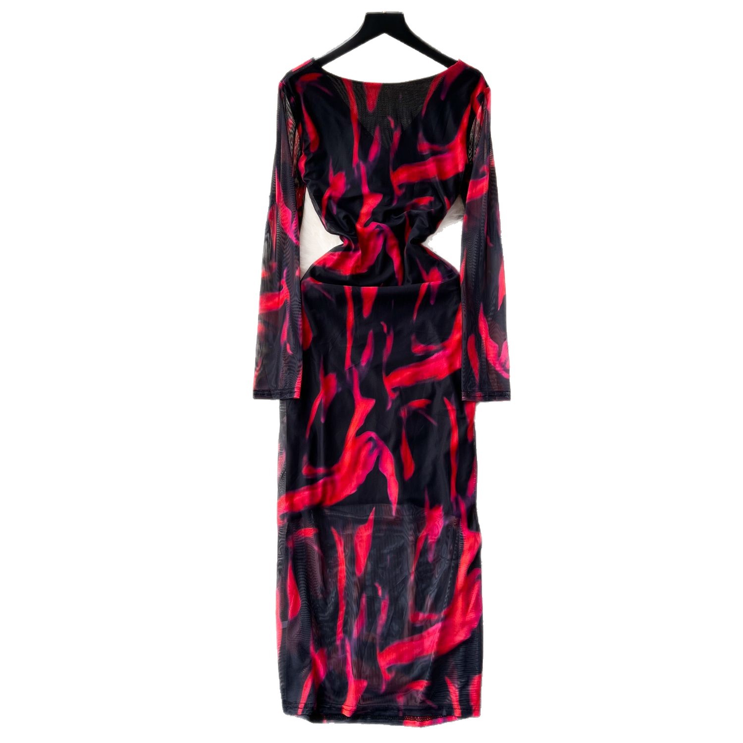 French Style Long Sleeve V Neck Gradient Print Mesh Dress Slim Fit Bodycon Lightweight Autumn Wear Wholesale
