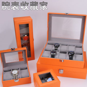 New Orange Leather Watch Storage Box Dustproof Glass Cover Watch Box Watch Jewelry Box Long Watch Box