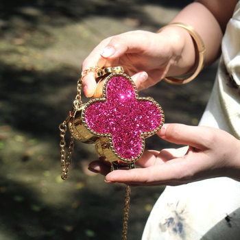 Mini Coin Purse Four-Leaf Clover High-End Fashion Shiny Rhinestone Evening Bag Clutch Bag Women's Bag New Style Flash