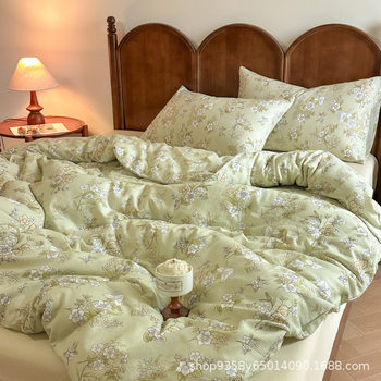 Class A 100% Pure Cotton Maternal and Infant Grade Double-layer Yarn Four-piece Set Cotton Skin-friendly Super Soft Bed Sheet Quilt Cover Home Dormitory Bed