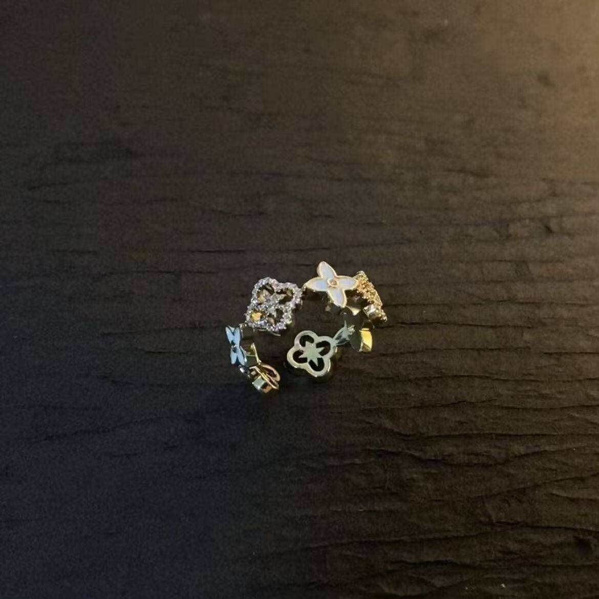 中古vintage幸运四叶草戒指轻奢高级感小众设计气质ins风宫廷复古
