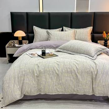 Class a Pure Cotton Thickeneded Brushed Four-Piece Set 100 Cotton Single Quilt Cover 150X200X230 Quilt Cover Three-Piece Set Accessible Luxury