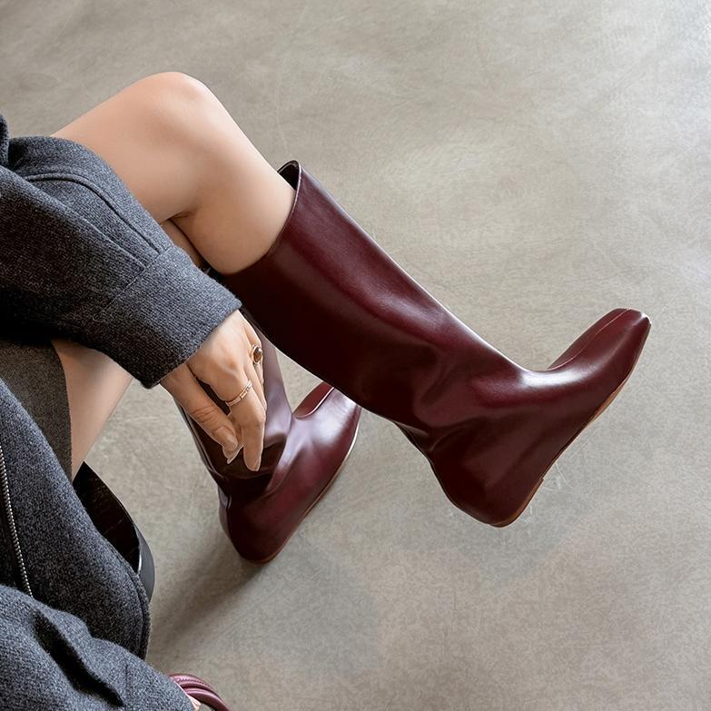 Boot nữ cổ cao mũi vuông gót xuồng tôn dáng — Ankela đỏ lót trong, Lớp lót đơn màu đen, Lớp lót đơn màu nâu, Lót nhung đen