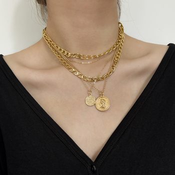 European and American fashion cross-border necklace multi-chain stacked wearing necklace clavicle chain personality niche tag metal necklace