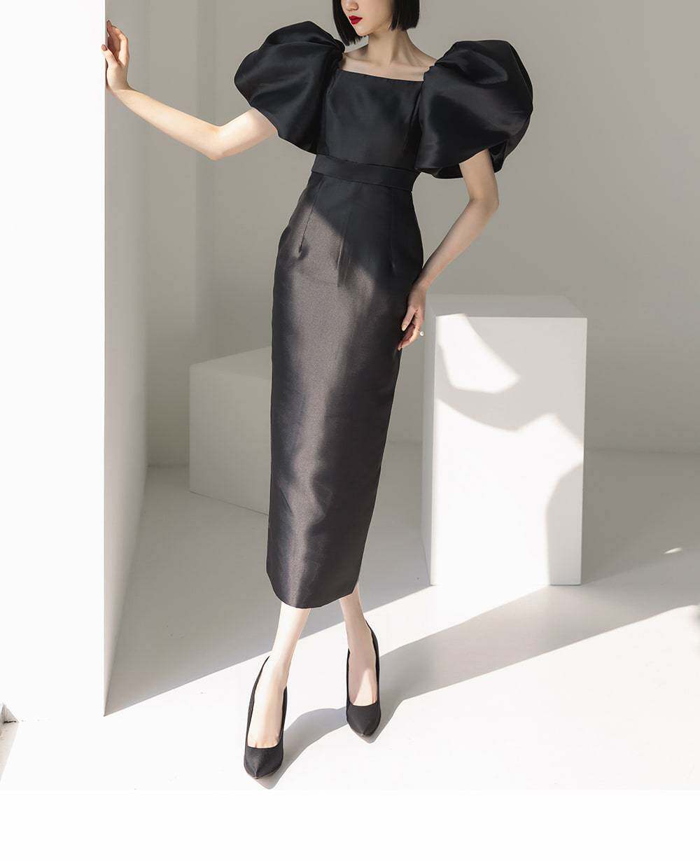 Đầm maxi nữ thắt eo tay phồng cổ tròn — Hồng chi tiết 7