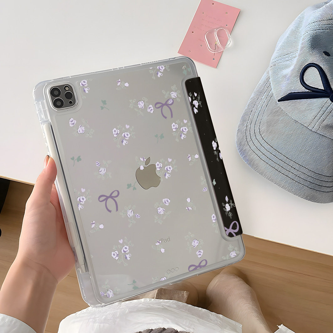 Black floral Y fold ipad10/9/8 generation MINI7 tablet air6/5 protective case pro11 inch A16 protective cover
