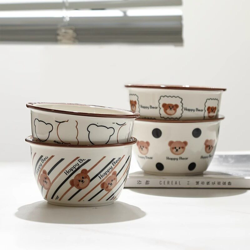 Cute Nixiong Ceramic Dinner Bowl Household Rice Small Bowl Children's Tableware One-person Diet Bowl suit