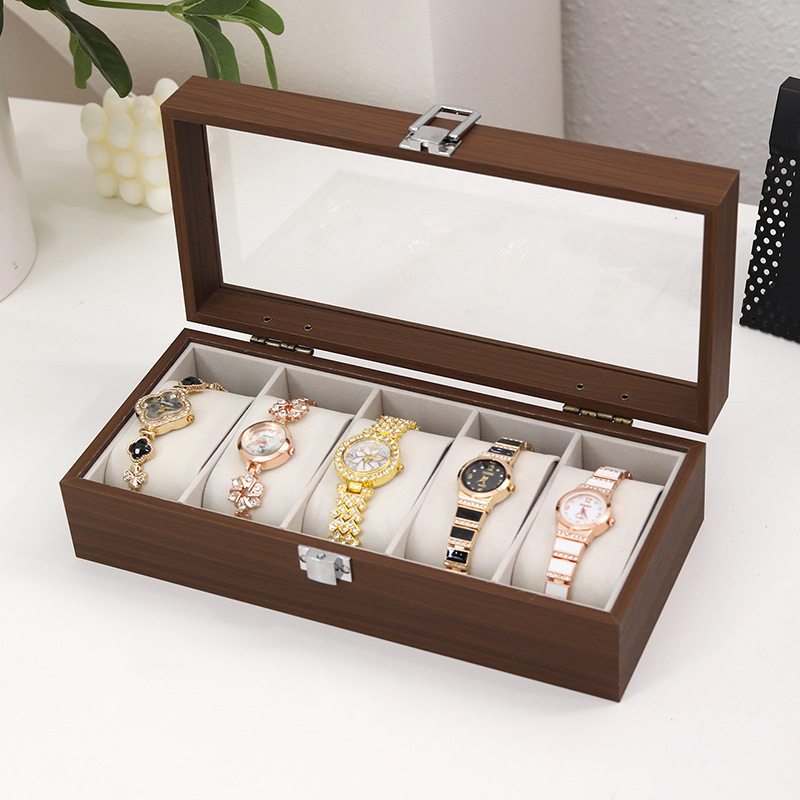 Spot Wholesale Walnut Wood Grain 5-Position Watch Storage Display Box Watch Bracelet Home Storage Wooden Box Box
