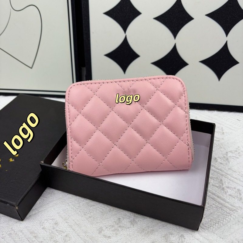 New 2025 Fashion Simple Quilted Small Chanel-Style Double C Solid Color Short Coin Purse Card Holder Personalized Luxury Brand Light Luxury C