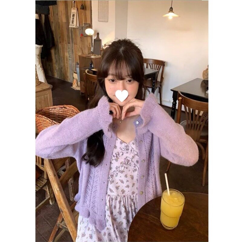 马海毛荷叶边镂空开衫2026新款春季好看毛衣温柔风针织外套