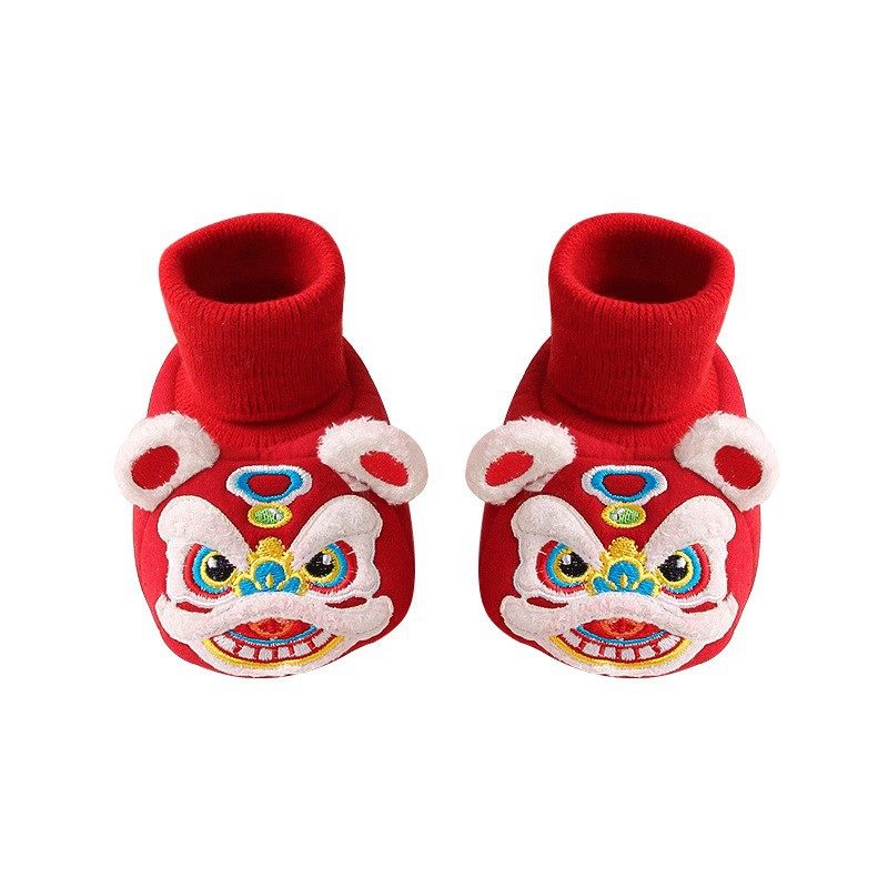National Trendy Dragon Tiger Head Socks Shoes Baby Red Full Moon Grab Week Soft Bottom Tiger Head Cotton Shoes Chinese Style Baby Floor Socks 194