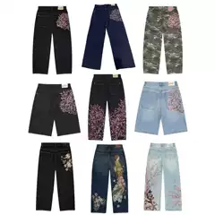 Cross-border foreign trade European and American vintage cherry blossom embroidery heavy-duty fashion street style trendy brand jeans wholesale