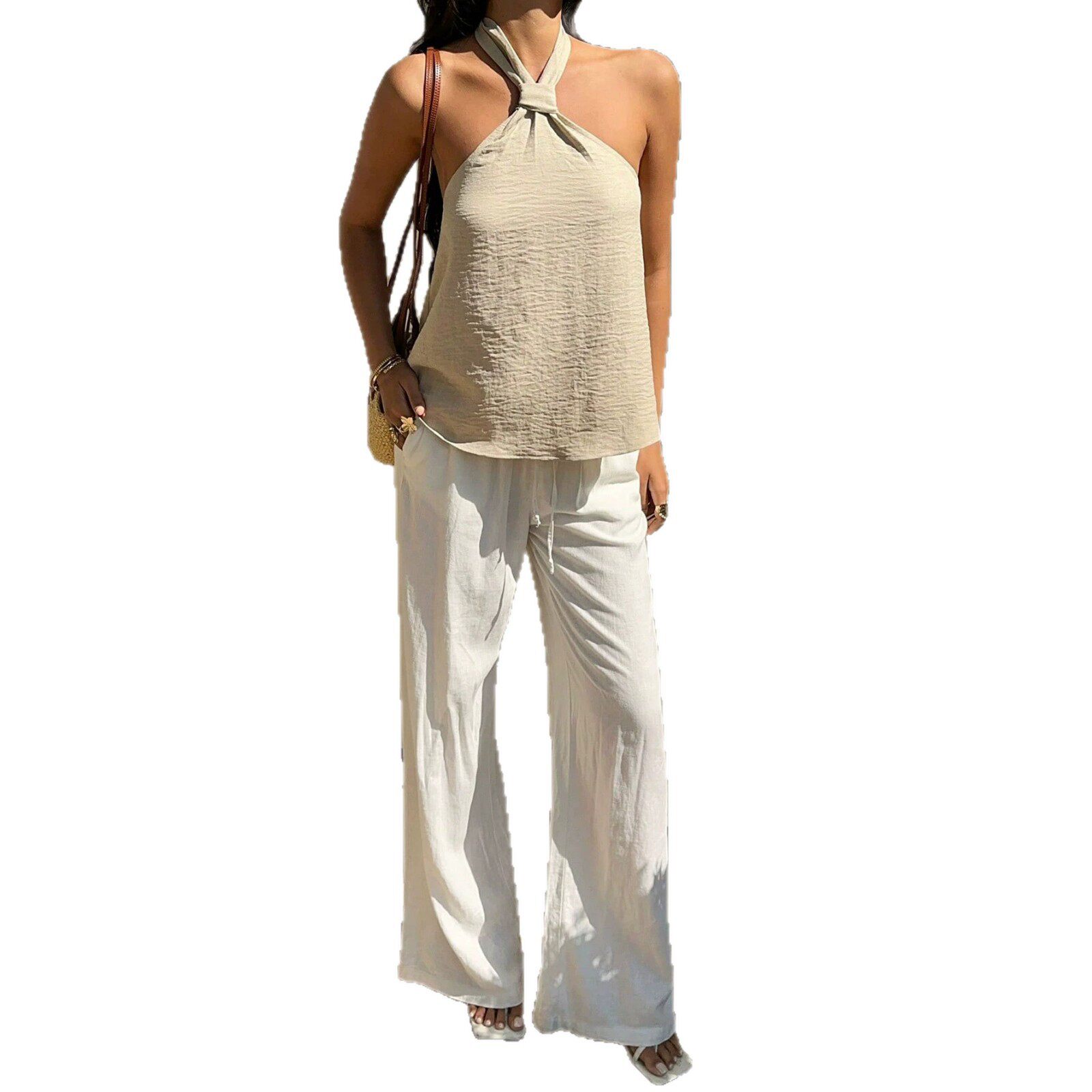 Summer Womens Halter Neck Tank Top French Vintage Style Loose Fit Backless Design Casual Wear Wholesale Available