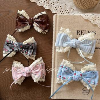 Sweet Lace Ribbon Bow Women's High-End Ball Head Fabric Hairpin Side Clip Hairpin Headdress Hair Accessories