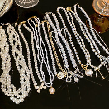 South Korea New Pearl Necklace Women Light Luxury Niche High-end Beaded Clavicle Chain Vintage Baroque Accessories Wholesale