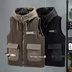 Cross-Border Winter New Large Size Fashion Youth Cotton Vest Men's Warm Vest Vest Imitation Cashmere Trendy Brand Vest