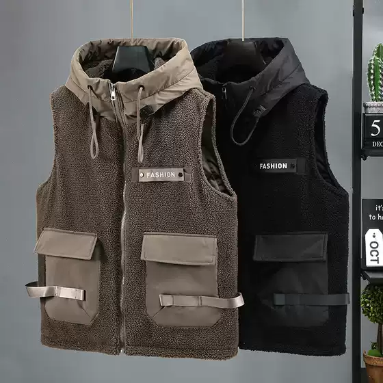 Cross-Border Winter New Large Size Fashion Youth Cotton Vest Men's Warm Vest Vest Imitation Cashmere Trendy Brand Vest