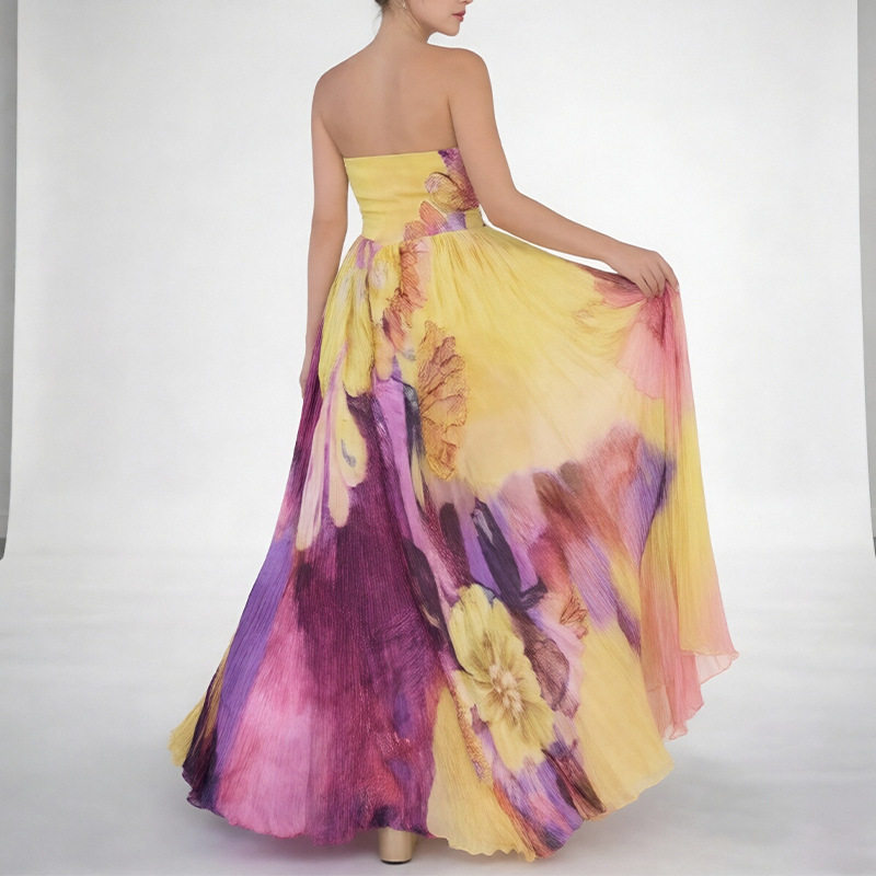 Summer Womens Dress Elegant Floral Print Strapless Design Comfortable Fabric Perfect for Parties and Events
