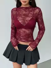 European and American Cross-Border 2026 Autumn New Elegant and Fashionable Women's Lace Ruffle Slim-Fit Long-Sleeve Top
