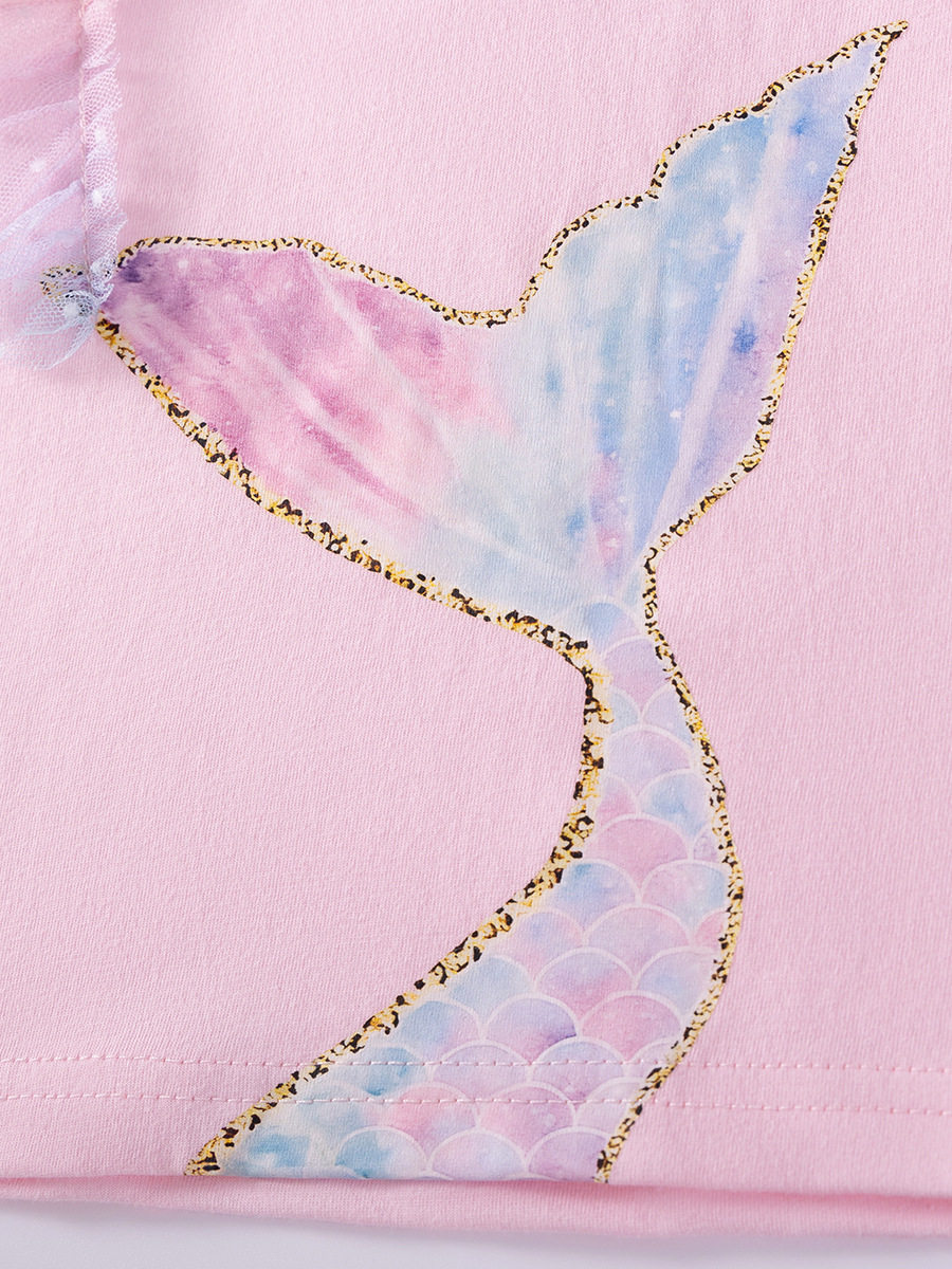 New Summer Girls' Mesh Dress Set, Cartoon Cute Style Kids' Outfit